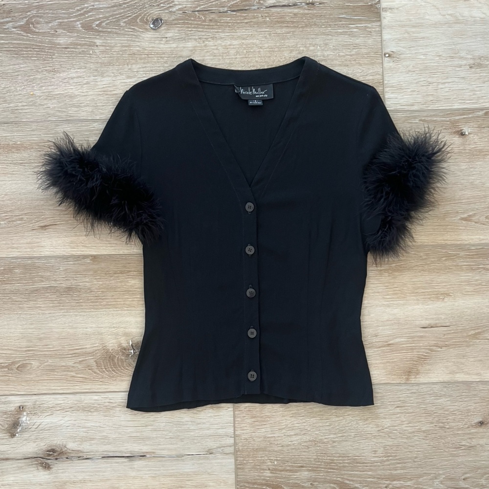 Vintage Nicole Miller feather trim blouse
